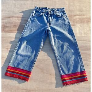 VINTAGE LEVIS 565 Denim Wide Leg Jeans Red Paisley Lined Women's Blue Sz. 12 USA